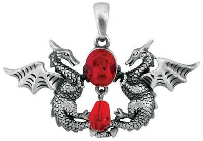 Ebros Red Saphire Dual Dragon Guardians Pendant Jewelry Necklace Lead Free