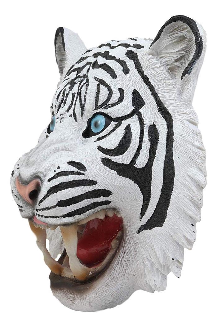 Ebros Roaring Savage Blue Eyed White Siberian Tiger Head Wall Decor Plaque 8.5" Tall Taxidermy Art Decor Sculpture Jungle Apex Predator Wall Bust Plaque Of Tigers Cubs Tigress