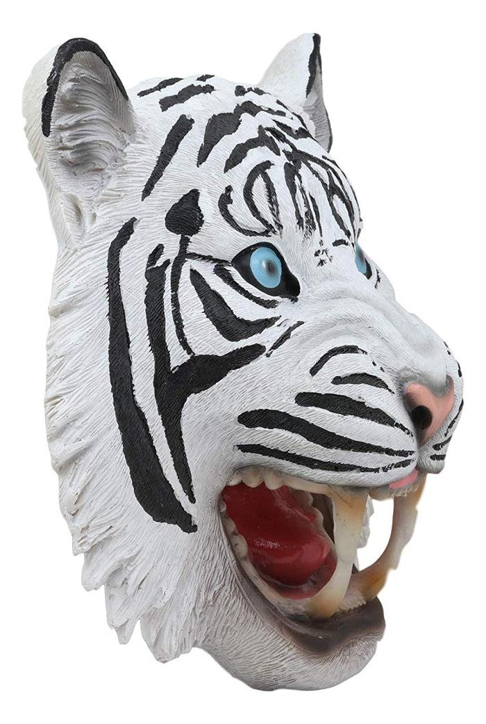 Ebros Roaring Savage Blue Eyed White Siberian Tiger Head Wall Decor Plaque 8.5" Tall Taxidermy Art Decor Sculpture Jungle Apex Predator Wall Bust Plaque Of Tigers Cubs Tigress