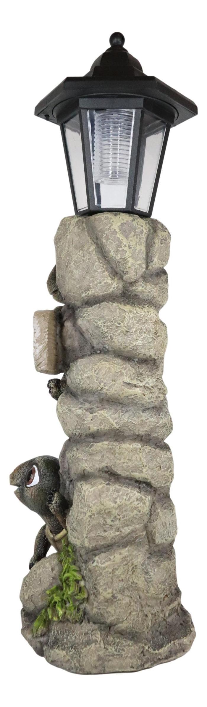 Ebros Rock Climbing Baby Tortoise Turtles With Greeting Sign & Solar LED Light Statue