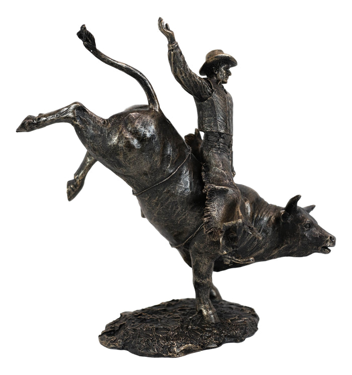 Ebros Rodeo American Cowboy On Bull Resin Figurine-Bronze Finish Resin 10.5"H
