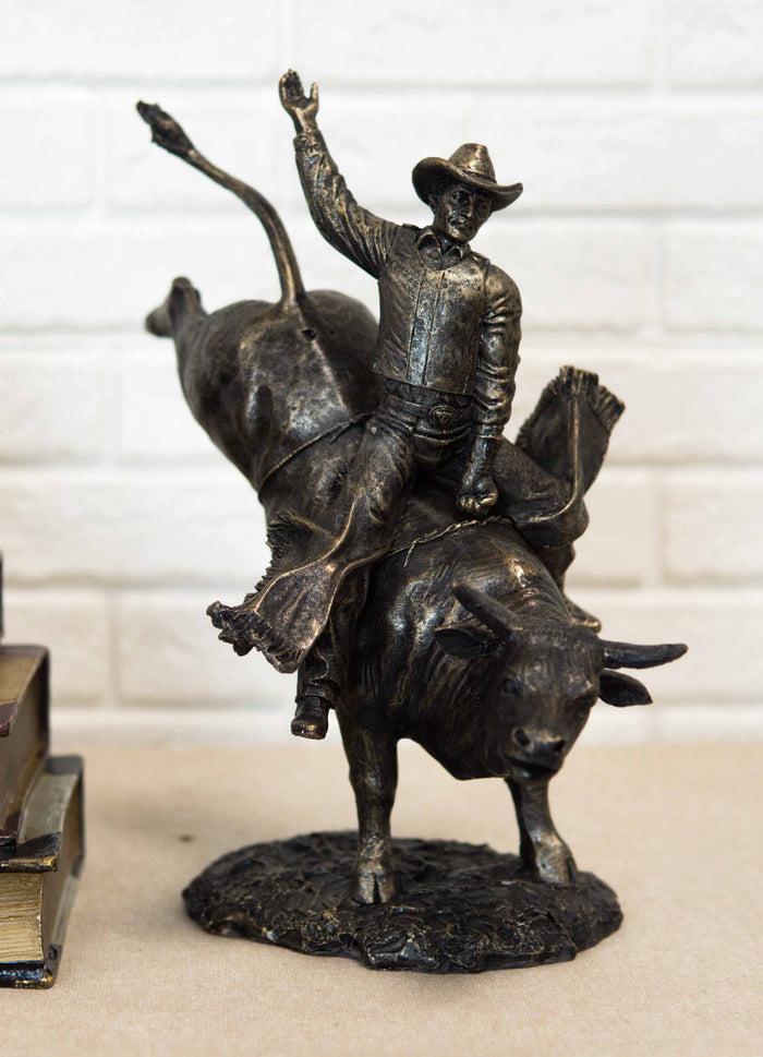 Ebros Rodeo American Cowboy On Bull Resin Figurine-Bronze Finish Resin 10.5"H