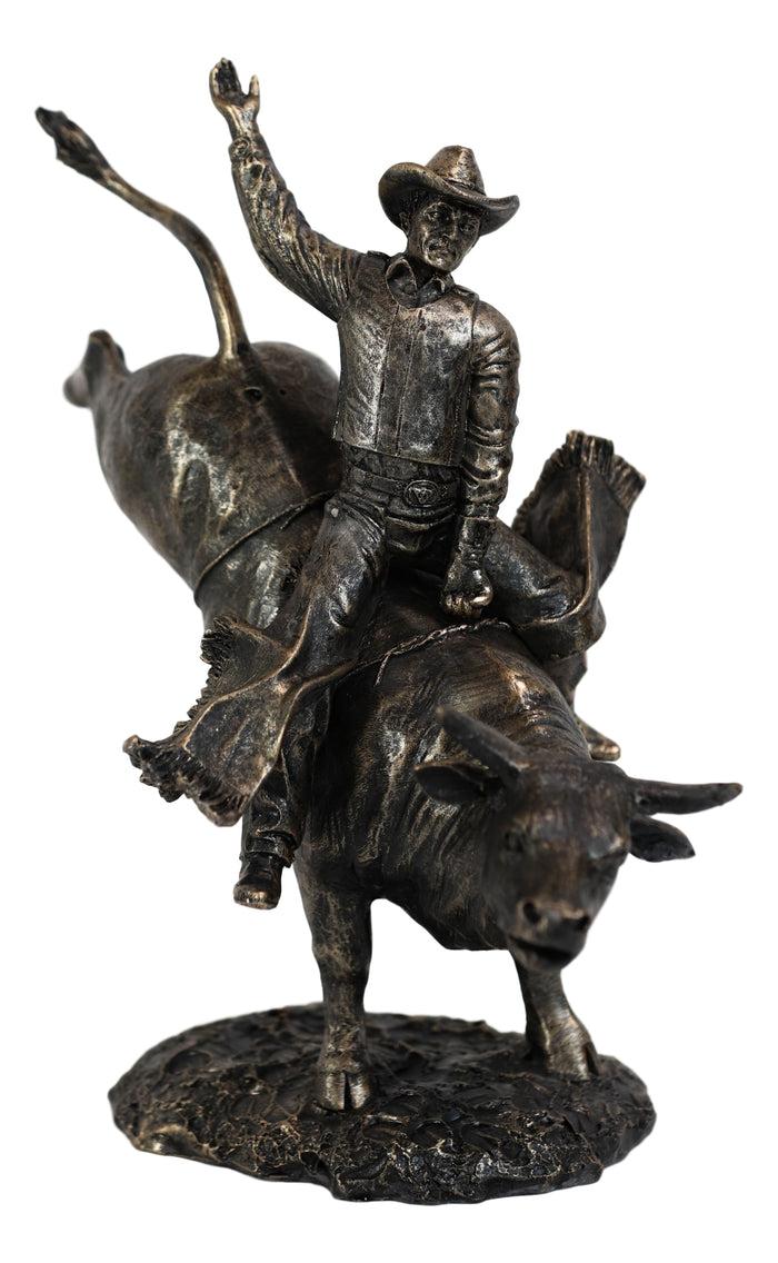 Ebros Rodeo American Cowboy On Bull Resin Figurine-Bronze Finish Resin 10.5"H