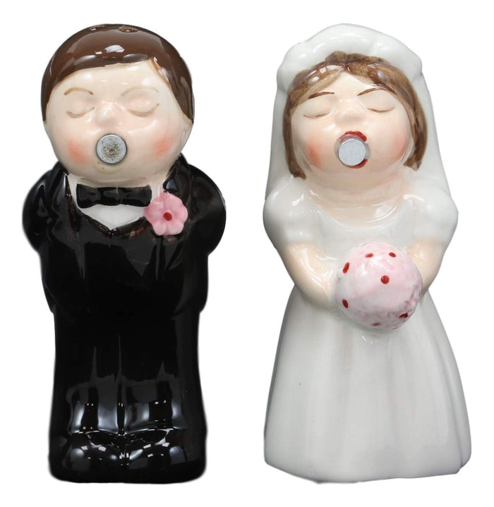 Ebros Romantic Bridal Wedding Kissing Bride And Groom Magnetic Salt Pepper Shakers Set