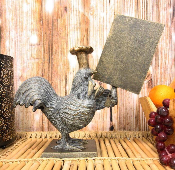 Ebros Rooster With Chef Hat Holding A Menu Board Statue 13.5" Tall Countertop