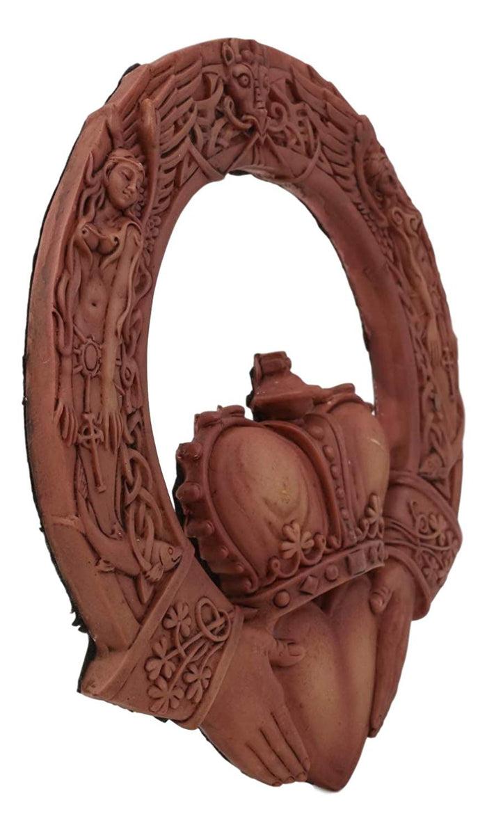 Ebros Royal Celtic Claddagh Ring Wall Plaque Figurine As Symbol Of Love Friendship Loyalty Home Hanging Art Decor Sculpture (Rustic Clay)