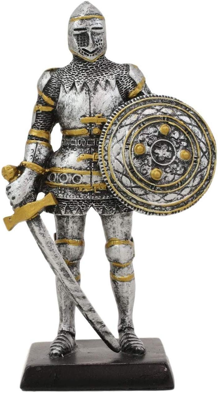 Ebros Royal Knight With Dagger Sword And Round Shield Miniature Figurine 5" H