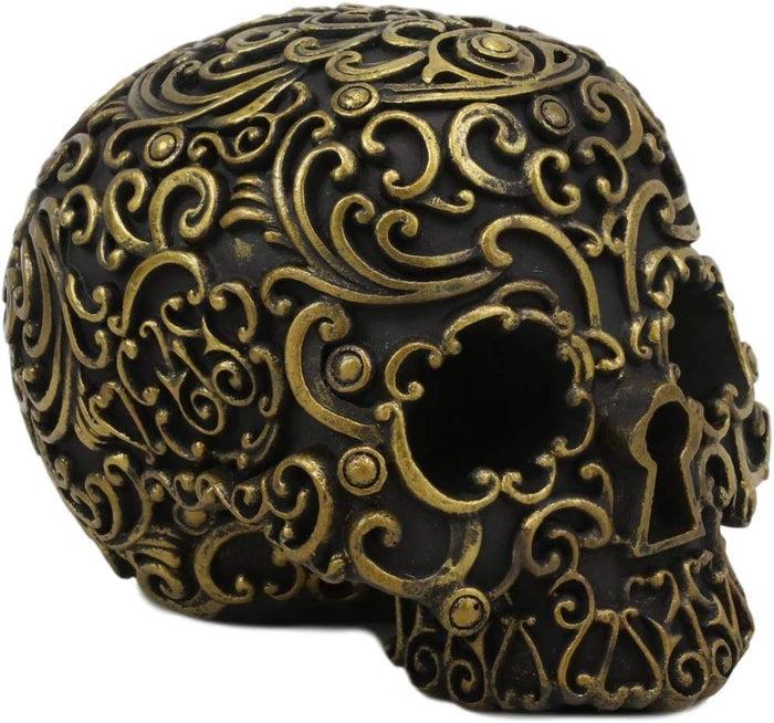 Ebros Royal Persian Black And Gold Keyhole Skull Statue 6" Long Skeleton Decor