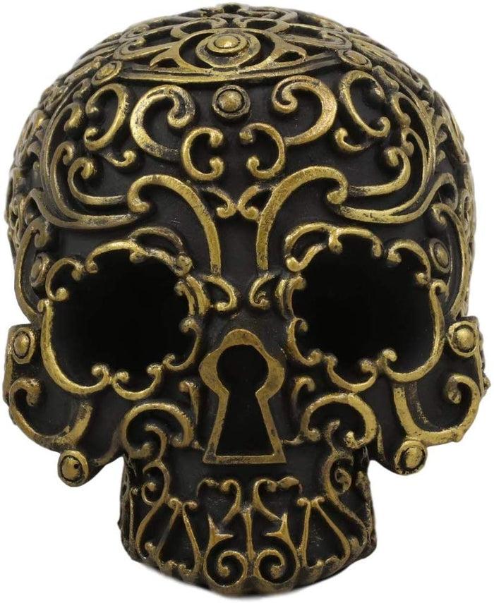 Ebros Royal Persian Black And Gold Keyhole Skull Statue 6" Long Skeleton Decor