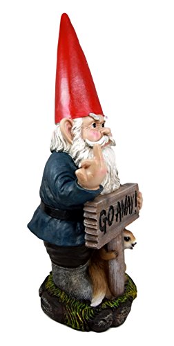 Ebros Rude Garden Greeter "Go Away " Gnome Dwarf Not Welcome Statue 17.75"H Patio Outdoor Poolside Figurine As Whimsical Decor Magical Fantasy Gnomes Decoration