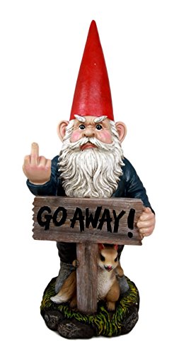 Ebros Rude Garden Greeter "Go Away " Gnome Dwarf Not Welcome Statue 17.75"H Patio Outdoor Poolside Figurine As Whimsical Decor Magical Fantasy Gnomes Decoration