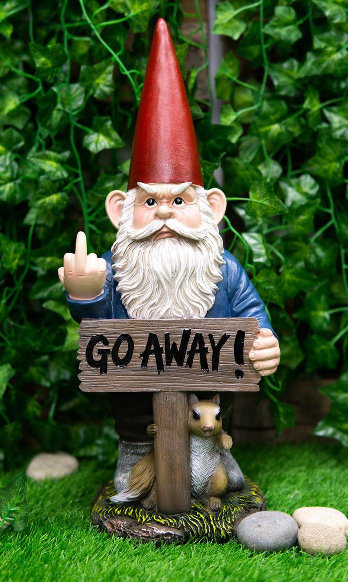 Ebros Rude Garden Greeter "Go Away " Gnome Dwarf Not Welcome Statue 17.75"H Patio Outdoor Poolside Figurine As Whimsical Decor Magical Fantasy Gnomes Decoration