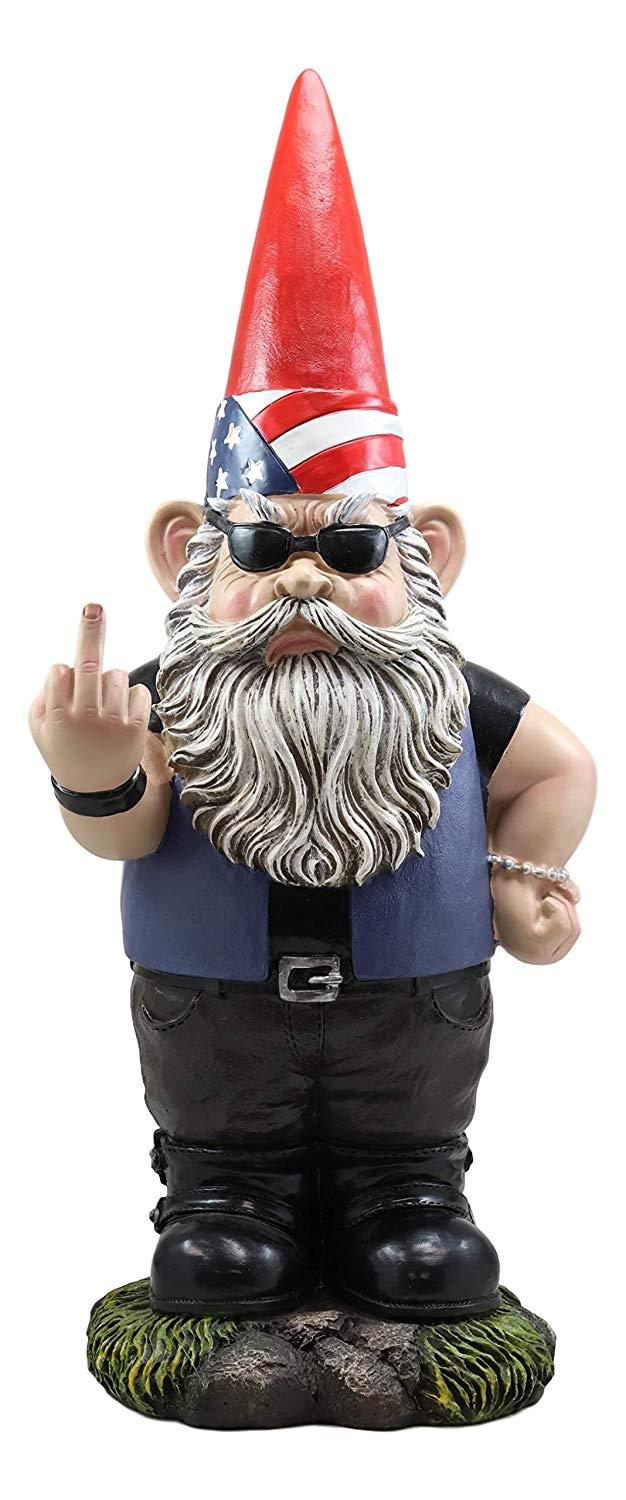 Ebros Rude Garden Greeter Go Away Gnome Dwarf Statue 17.25"H Patriotic Gnome