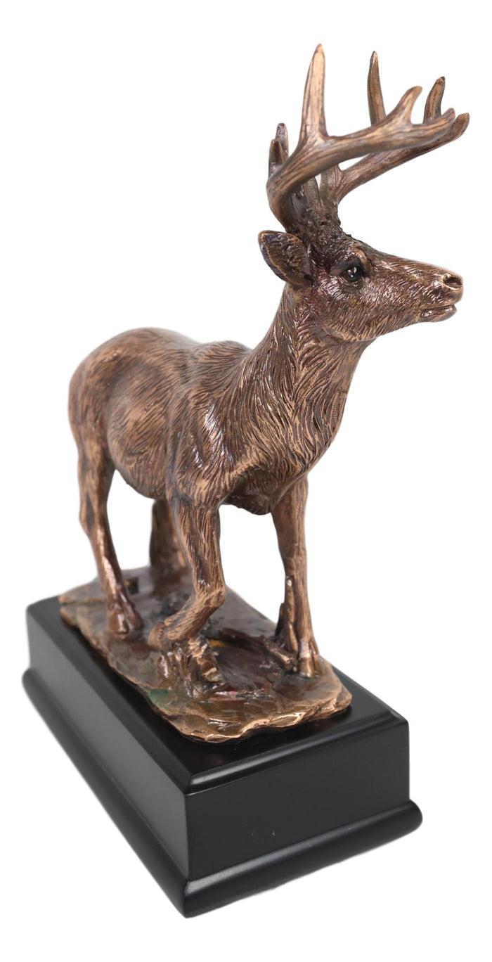Ebros Rustic 12 Point Buck Stag Deer Bronze Patinated Resin Statue W/ Trophy Base