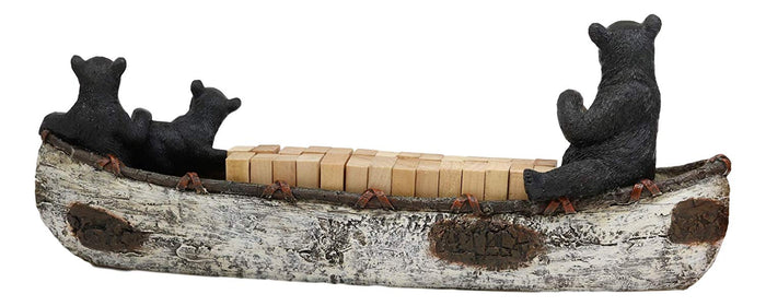 Ebros Rustic 3 Black Bears Family Rowing Canoe Domino Display Set W/ 28 Dominoes