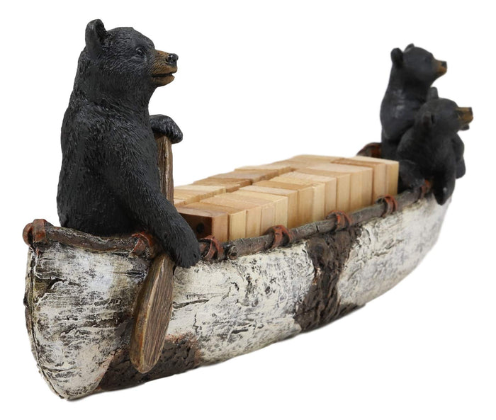 Ebros Rustic 3 Black Bears Family Rowing Canoe Domino Display Set W/ 28 Dominoes