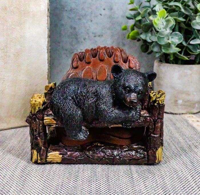 Ebros Rustic Black Bear Cub On Tree Branch Coaster Set W/ 4 Bear Paws 4.5"W