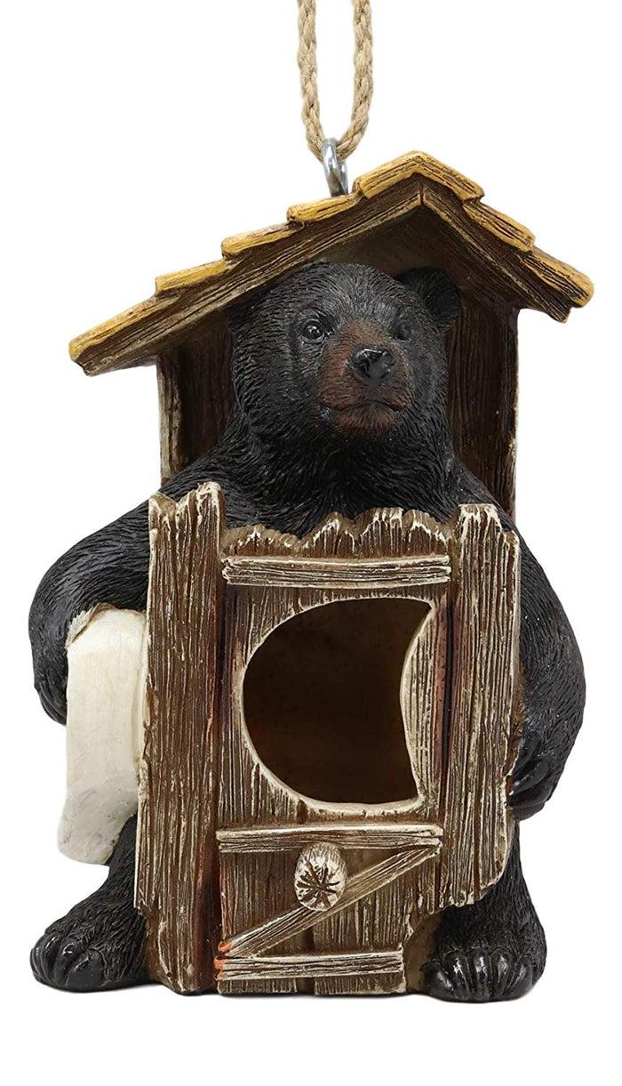 Ebros Rustic Black Bear Hut By Birdhouse Bird Feeder Hanger With Jute Strings