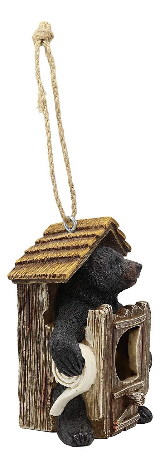 Ebros Rustic Black Bear Hut By Birdhouse Bird Feeder Hanger With Jute Strings