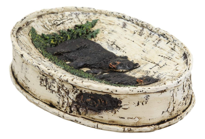 Ebros Rustic Black Bear In Pine Tree Bathroom Bar Soap Dish W/ Birch Wood Finish