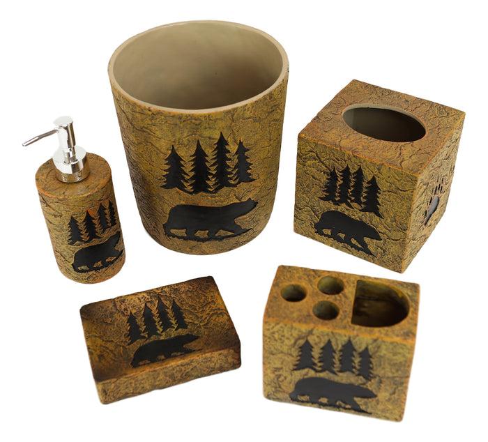 Ebros Rustic Black Bear Roaming Trees Bathroom Accent (5 Piece Bathroom Set)