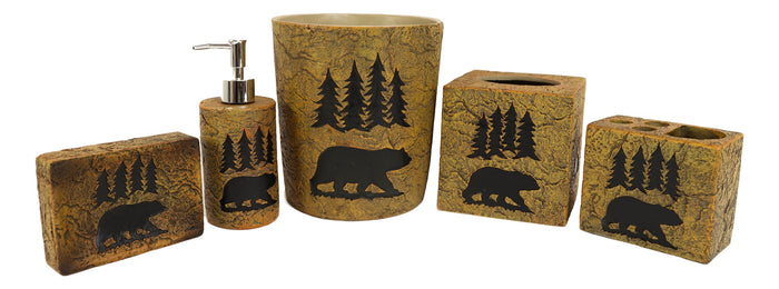 Ebros Rustic Black Bear Roaming Trees Bathroom Accent (5 Piece Bathroom Set)