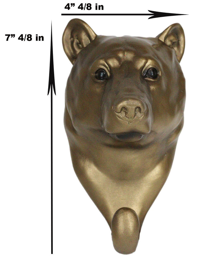 Ebros Rustic Bronzed Grizzly Bear Wall Hook Hanger 7.25" Tall For Light Duty Weight