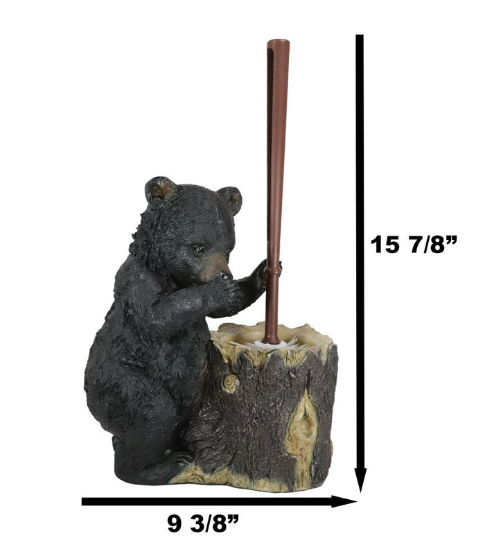 Ebros Rustic Cabin Lodge Decor Whimsical Black Bear Forest Stinky Potion Toilet Brush And Tree Stump Base Holder Bathroom Gift 2 Piece Set
