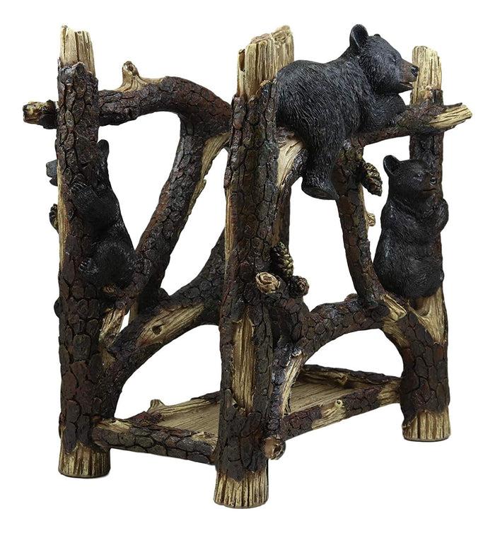 Ebros Rustic Decor 3 Chilling Black Bears Up A Tree Magazine Rack Stand Holder Organizer 11.75" Wide Frolicking Bear Family Hanging On Branches Cabin Lodge Country Mountain Side Cottage Homes