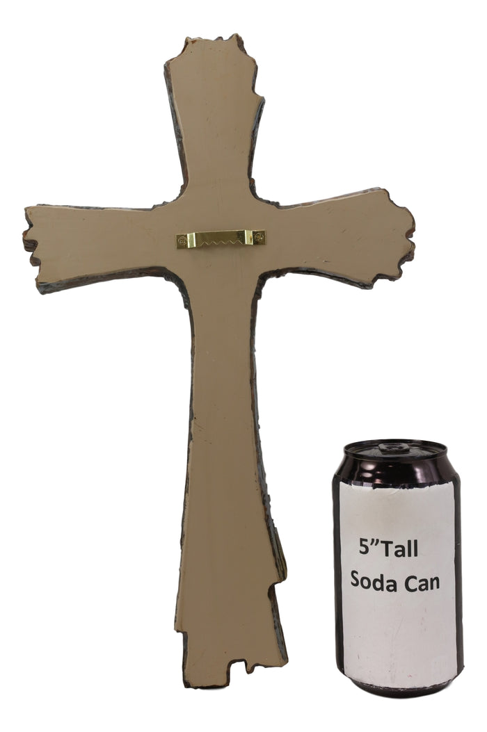 Ebros Rustic Faux Resin Driftwood Finish Crucifix Rugged Wall Cross Decor 13"H
