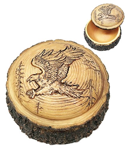 Ebros Rustic Faux Wood Swooping American Bald Eagle Round Jewelry Box Figurine 4" W