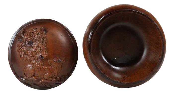 Ebros Rustic Faux Wood Wild Buffalo Bison Rounded Jewelry Box Figurine Collectible