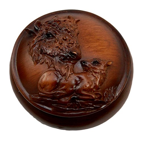 Ebros Rustic Faux Wood Wild Buffalo Bison Rounded Jewelry Box Figurine Collectible