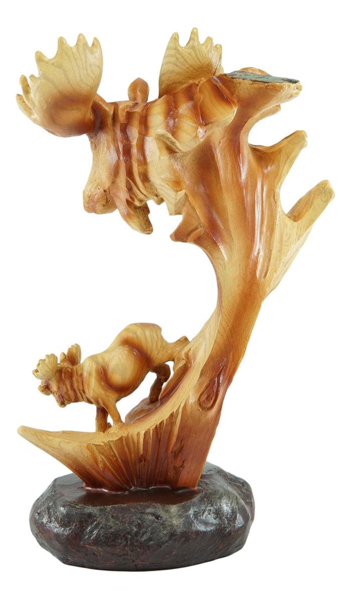 Ebros Rustic Faux Wood Wildlife North American Moose With Calf Figurine