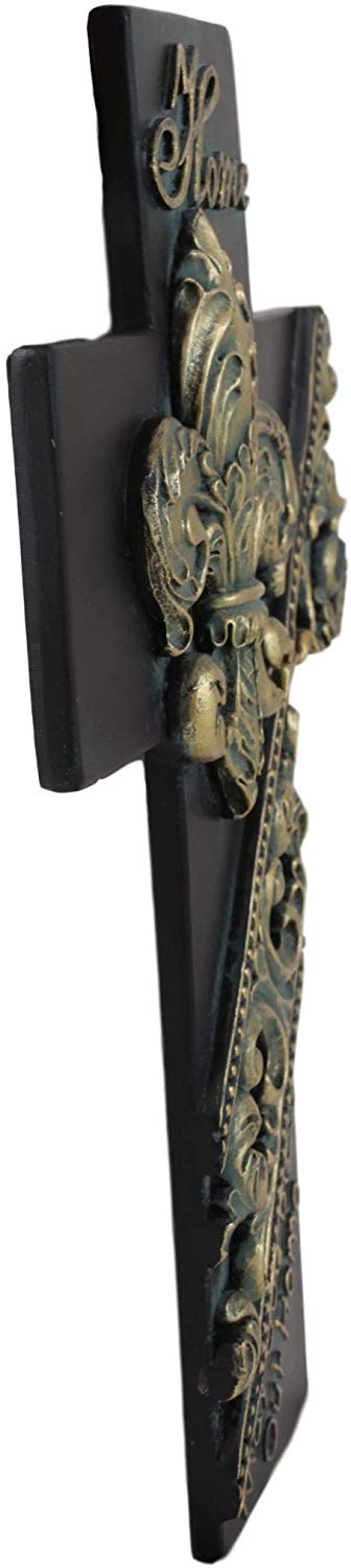 Ebros Rustic Fleur De Lis With Tuscan Scroll Art May God Bless Our Home Wall Cross 10" Tall