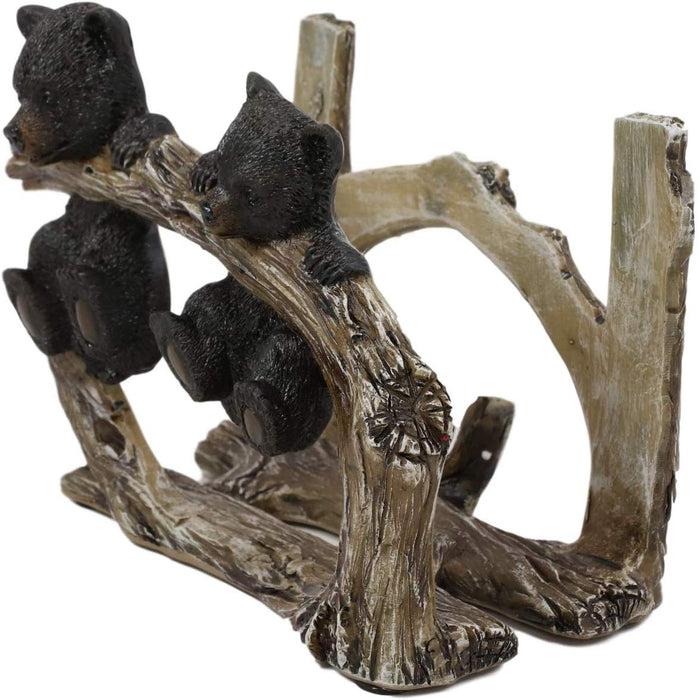 Ebros Rustic Forest 2 Black Bear Cubs Hanging On Tree Branch Napkin Holder