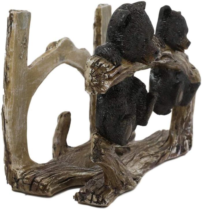 Ebros Rustic Forest 2 Black Bear Cubs Hanging On Tree Branch Napkin Holder