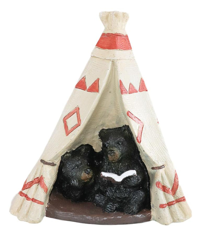 Ebros Rustic Forest Black Bear Cubs Story Time Reading Book In Teepee Hut Figurine