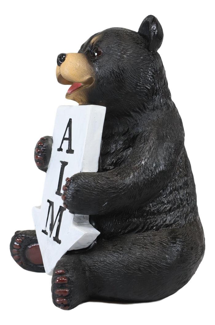 Ebros Rustic Forest Black Bear With Arrow Sign AIM Decorative Toilet Figurine