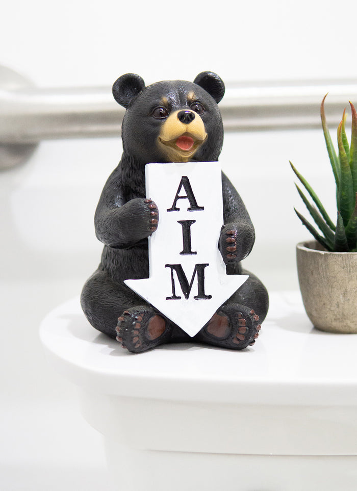Ebros Rustic Forest Black Bear With Arrow Sign AIM Decorative Toilet Figurine
