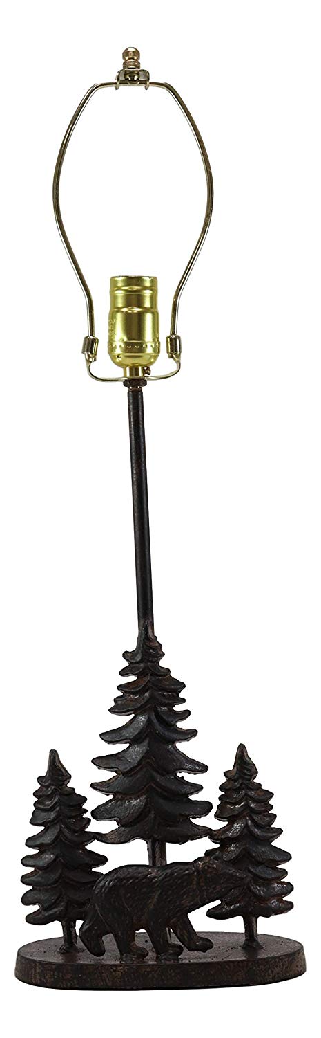 Ebros Rustic Midnight Black Bear Roaming In Pine Trees Forest Metal Table Lamp Statue With Pine Tree Shadows Printed Shade 24.5"High Western Decor Bears Desktop Lamps