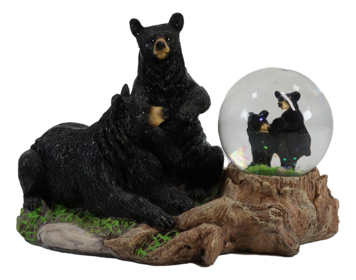 Ebros Rustic Papa Mama Black Bears W/ Cubs Family Small Glitter Water Globe Dome