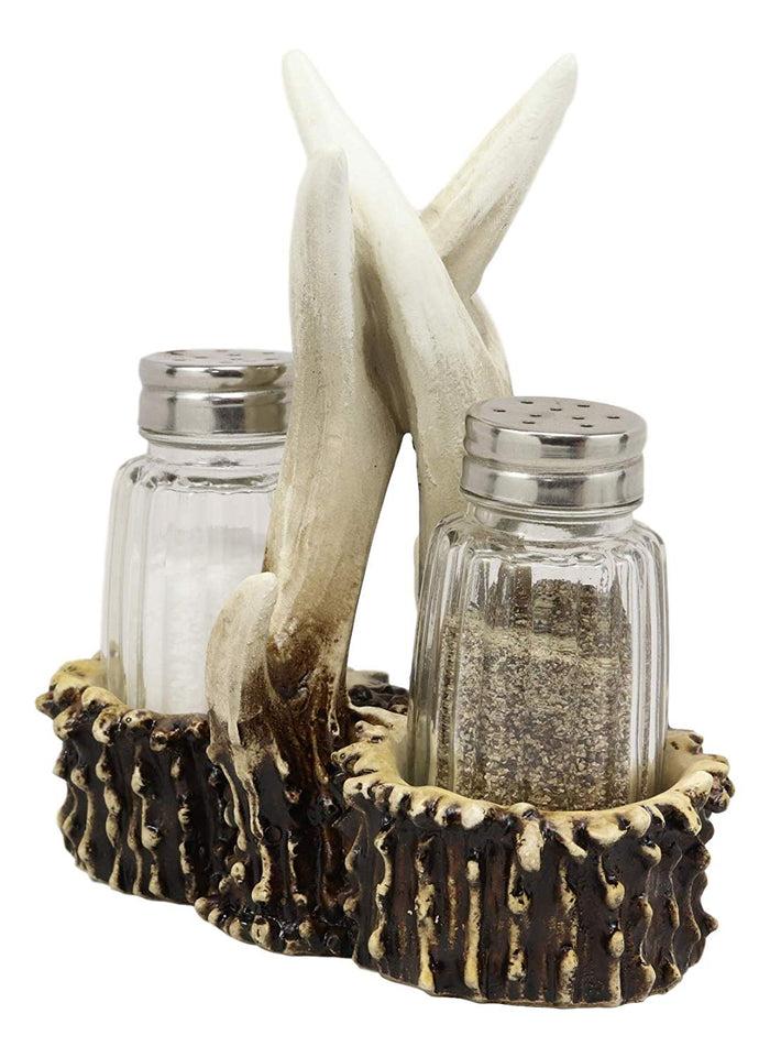 Ebros Rustic Romantic Love Symbol Entwined Deer Antlers Figurine Display Holder With Glass Salt And Pepper Shakers Home And Kitchen Dining Decorative Statue Cabin Lodge Decor