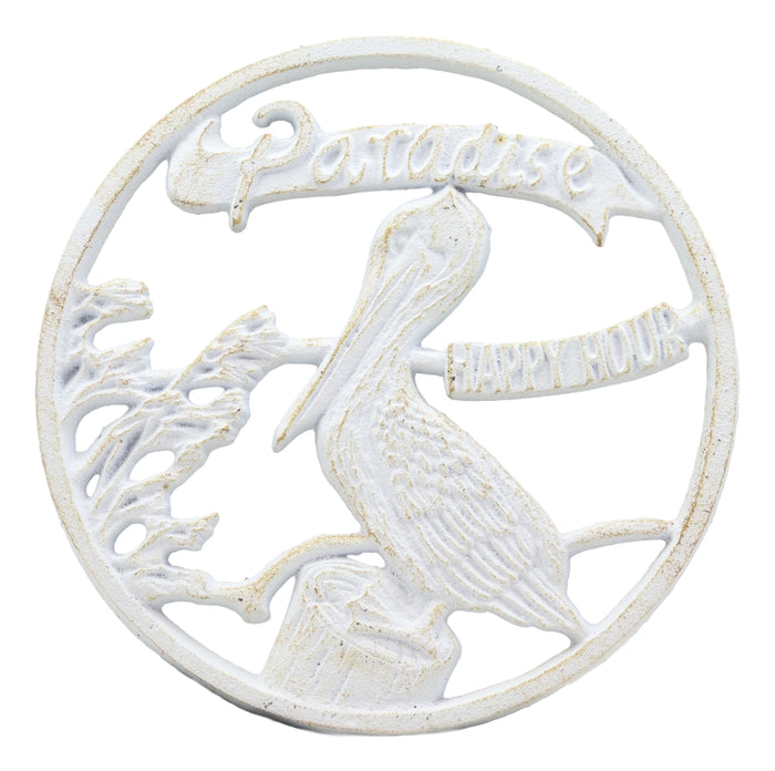 Ebros Rustic Southwestern Marine Paradise White Pelican Bird Cast Iron Trivet Nautical