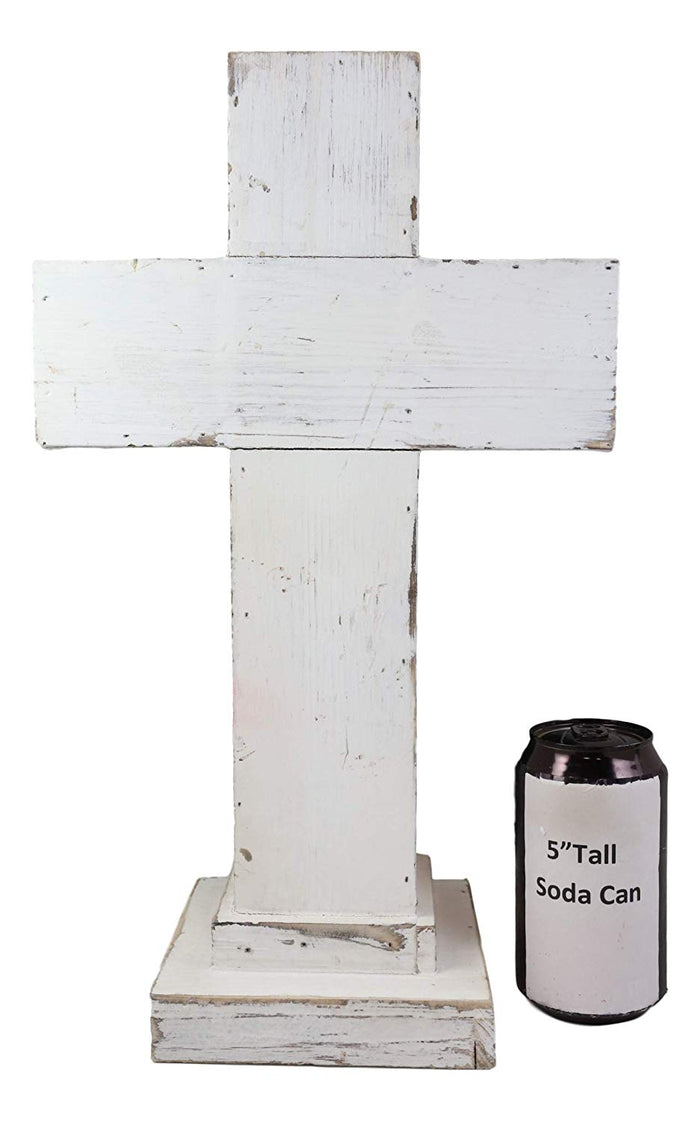 Ebros Rustic Standing Cross Statue With Iron Metal Scroll Fleury Cross 16.25" H