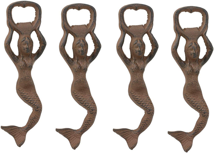 Ebros Rustic Vintage Heavy Duty Cast Iron Metal Nautical Coastal Goddess Siren Mermaid Soda Beer Bottle Cap Opener 7" High Mermaids Under The Sea Party Decor Accent (4)