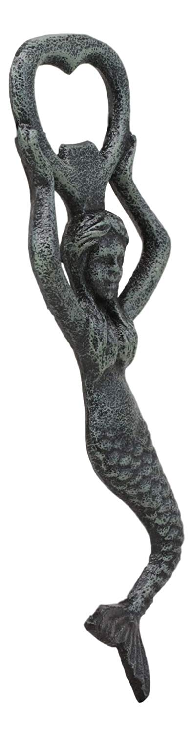 Ebros Rustic Vintage Verdigris Cast Iron Metal Nautical Coastal Goddess Siren Mermaid Soda Beer Bottle Cap Opener 7.5" High Mermaids Under The Sea Party Decor Accent (4)