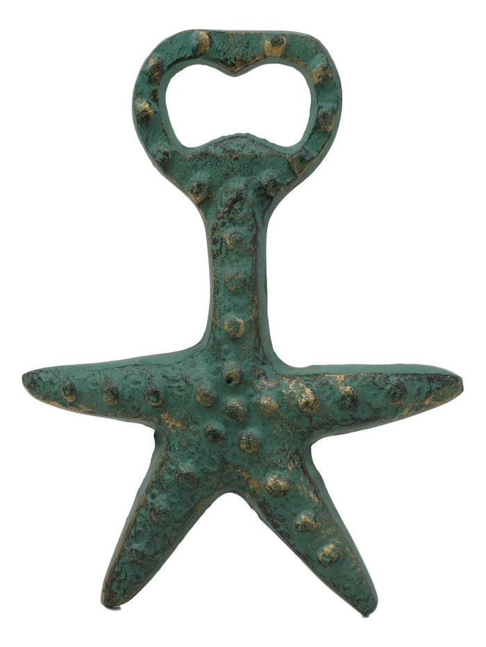 Ebros Rustic Vintage Verdigris Green Cast Iron Metal Nautical Coastal Sea Star Starfish Soda Beer Bottle Cap Opener 5.5" High Tide Beach Coral Echinoderms Party Hosting Decor Accent Accessory (1)