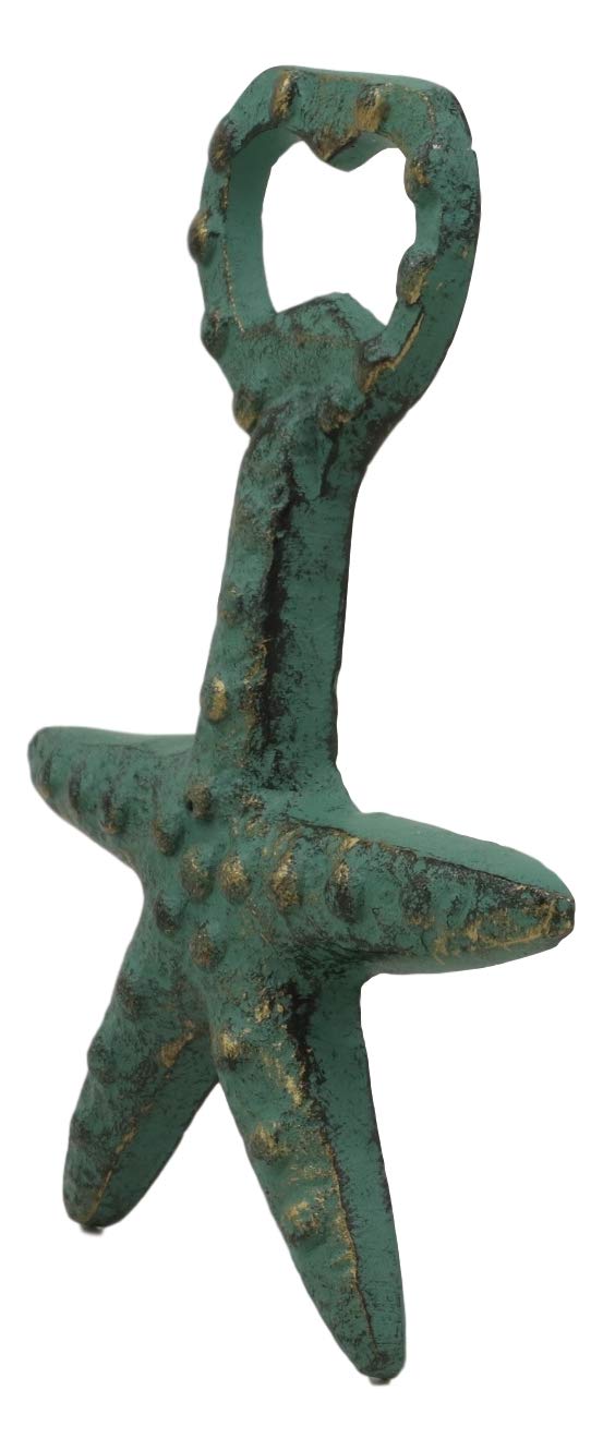 Ebros Rustic Vintage Verdigris Green Cast Iron Metal Nautical Coastal Sea Star Starfish Soda Beer Bottle Cap Opener 5.5" High Tide Beach Coral Echinoderms Party Hosting Decor Accent Accessory (2)