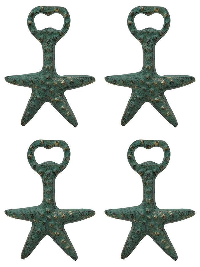 Ebros Rustic Vintage Verdigris Green Cast Iron Metal Nautical Coastal Sea Star Starfish Soda Beer Bottle Cap Opener 5.5" High Tide Beach Coral Echinoderms Party Hosting Decor Accent Accessory (4)